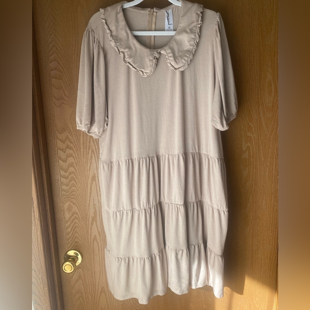 Asos Curve 18 Violet Romance Cream Jersey Smock Dress Peter Pan Collar